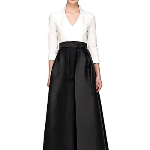Kay Unger Black Ivory Sharon Walk-Through Jumpsuit